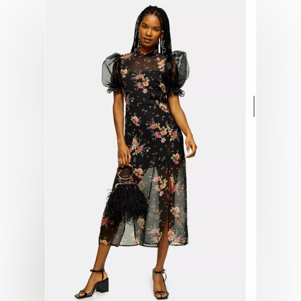 Topshop NWT Floral Printed Organza Sheer Midi Dress Women's Size 14 US
